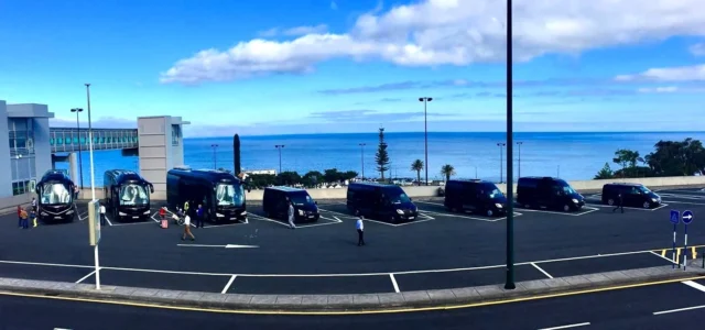 Madeira MICE Meetings Incentives Congresses Events transport fleet by VIP RC Transports, with coaches and vans coordinated near the coast for corporate groups.